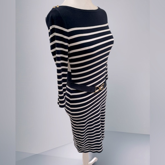 Lauren Ralph Lauren petite dress- navy blue & white stripes - size P medium - Picture 3 of 12